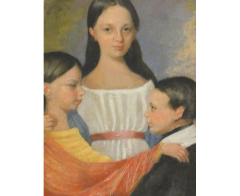 19thC English School.  The Children of The Smithfield, family portrait, c.1846, oil on panel, unsigned, handwritten label, Ac