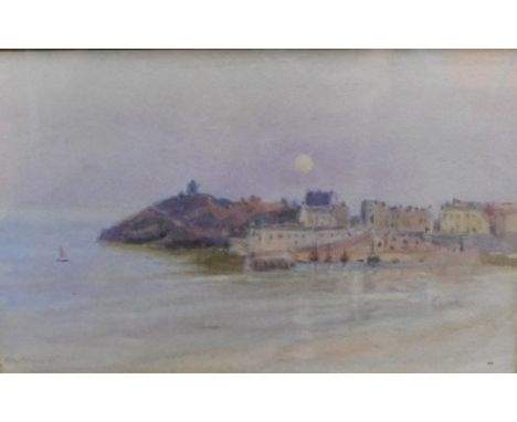 Arthur Dib**** (20thC). Twilight seascape, calm waters before town, watercolour, indistinctly signed and dated 1922, 15cm x 2