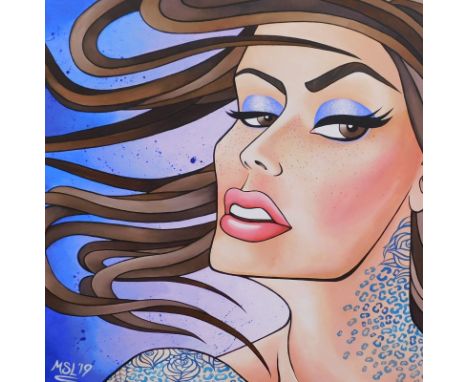 Mel Langton (20thC). Portrait of a tattooed lady, acrylic on canvas, signed and dated (20)19, 93cm x 90cm.