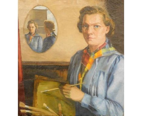 20thC School.  Portrait of a lady, oil on canvas, unsigned, 63cm x 57cm.