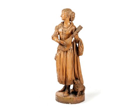 A SCOTTISH PATINATED PLASTER FIGURE OF A MUSICIAN BY DAVID WATSON STEVENSON (1842 -1904) depicting a young lady playing mando