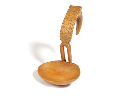A VICTORIAN WELSH TREEN SYCAMORE LADLE / SPOON DATED '1872' the handle with carved decoration and with initials 'D C' 16.3cm 