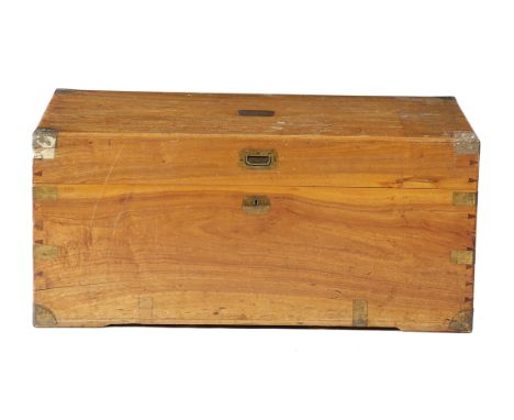 AN ANGLO-CHINESE CAMPHORWOOD TRUNK LATE 19TH CENTUIRY with brass mounts, the interior with a lidded till 45cm high, 98cm wide