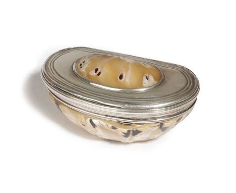 A GEORGE III SILVER MOUNTED SHELL SNUFF BOX LATE 18TH / EARLY 19TH CENTURY unmarked, with a hinged lid 7cm wide Provenance 'A