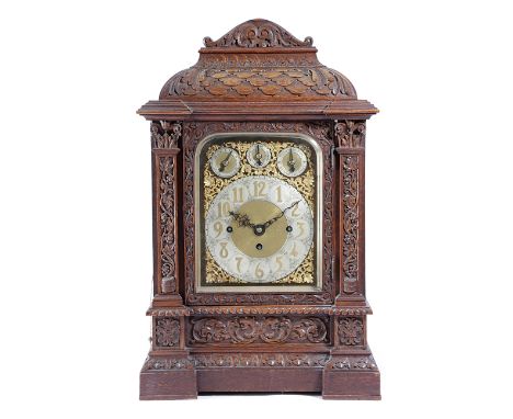 A LARGE VICTORIAN OAK CHIMING BRACKET CLOCK LATE 19TH CENTURY the brass eight day three train German movement by Winterhalder