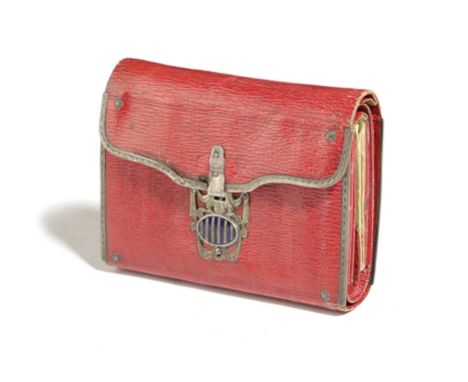 A FRENCH LOUIS XVI RED MOROCCO LEATHER AND SILVER MOUNTED PURSE LATE 18TH CENTURY the interior with a green silk lining, with