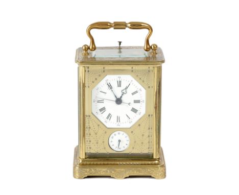 A FRENCH GILT BRASS CARRIAGE CLOCK LATE 19TH CENTURY the eight day repeating movement with an alarm, the platform lever escap