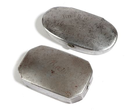 A GEORGE III STEEL SNUFF BOX C.1770-80 of canted rectangular form, the hinged lid inscribed with owner's name 'J. Baines', to
