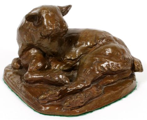 MARSHALL FREDERICKS, USA 1908 - 98, BRONZE H 4" L 7" "SIESTA"Not signed. Photo of Marshall Frederick presenting bronze sculpt