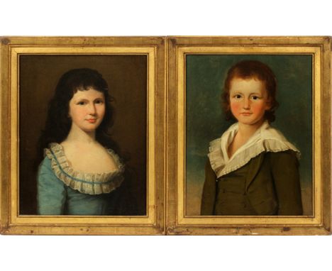 AMERICAN SCHOOL OIL PAINTINGS. 19TH C., PAIR, 21" X 17" & 21" X 16", ALEXANDER HAMILTON'S CHILDRENUnsigned; the portrait of t