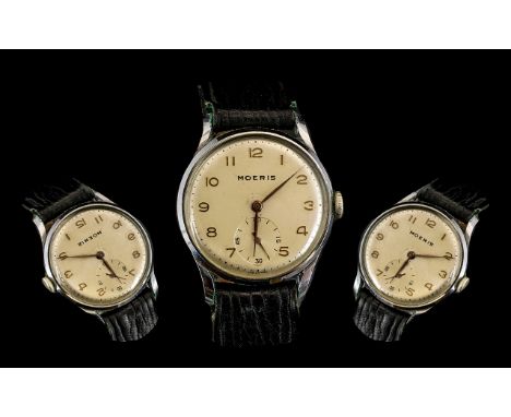 Moeris Rare Gents Steel Cased Manual Wind Wrist Watch - marked to back plate. Fond acier - inoxydable circa 1950's. In workin