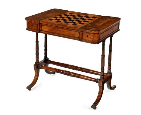 Y&nbspA GEORGE IV ROSEWOOD GAMES TABLE CIRCA 1825 The removeable and reversible top inlaid with a chequer board, sliding to r