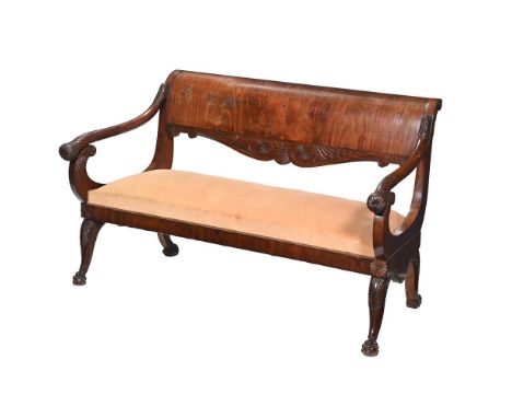 A CONTINENTAL CARVED MAHOGANY SOFA  SECOND QUARTER 19TH CENTURY 95cm high, 164cm wide, 75cm deep overall