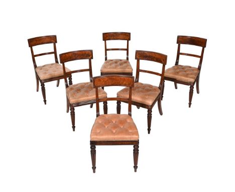 A SET OF SIX GEORGE IV MAHOGANY AND LEATHER UPHOLSTERED DINING CHAIRS  CIRCA 1830, IN THE MANNER OF GILLOWS Each with horizon