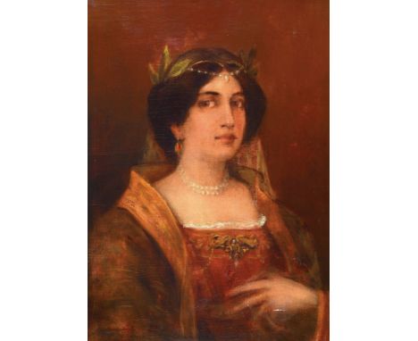 Unbekannter Künstler des 19.Jh., Münchener Schule,  Damenbildnis im Duktus des Symbolismus, Öl/Lwd, stärker rest., R., 59x42 
