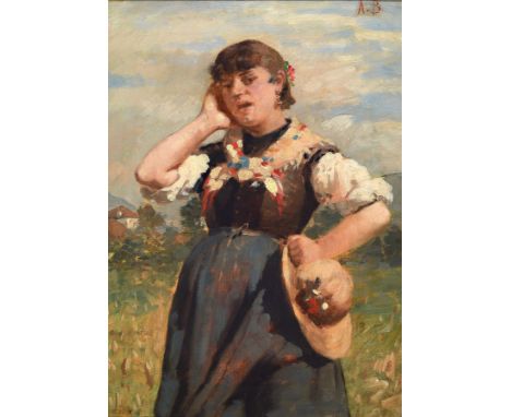 Zuschreibung: Auguste Baud-Bovy, 1848 Genf - 1899 Davos,  Schüler von Barthelemy Menn, Porträt einer jungen Frau in schweizer