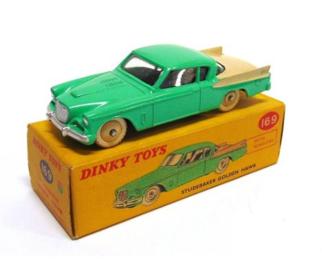 A DINKY NO.169, STUDEBAKER GOLDEN HAWK two-tone green and cream, cream ridged hubs, white M tyres, near mint (with enhanced r