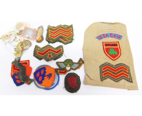 IRELAND - A COLLECTION OF IRISH ARMY & DEFENCE FORCES CLOTH & METAL INSIGNIA including cap, unit and rank badges. 