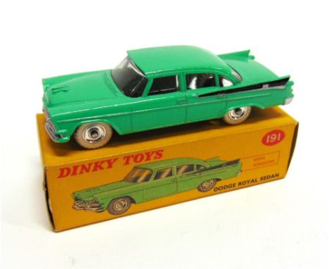 A DINKY NO.191, DODGE ROYAL SEDAN pale green with black rear side flashes, spun hubs, white M tyres, near mint (with enhanced
