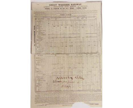 RAILWAY EPHEMERA comprising a Great Western Railway 'London to Cirencester, Bath, Bristol and Taunton' timetable, 'Opening to