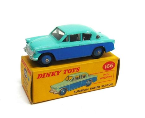 A DINKY NO.166, SUNBEAM RAPIER  two-tone blue, mid blue ridged hubs, black M tyres, near mint, boxed, the box excellent.