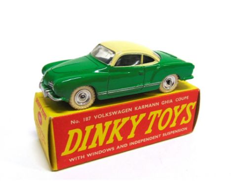 A DINKY NO.187, VOLKSWAGEN KARMANN GHIA two-tone cream and green, spun hubs, white M tyres, near mint (with enhanced rear lig