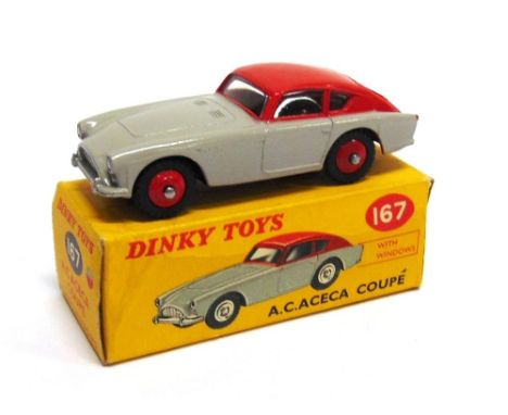 A DINKY NO.167, A.C. ACECA  two-tone red and grey, red ridged hubs, black M tyres, near mint (with enhanced rear light detail