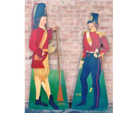 SOMERSET LIGHT INFANTRY - TWO MOBILE RECRUITING OFFICE PAINTED DUMMY BOARD SOLDIER FIGURES early 20th century, the first styl
