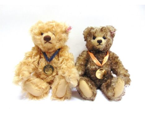 TWO STEIFF FOR DANBURY MINT COLLECTOR'S YEAR BEARS, 2008 & 2009 each with neck medal, approximately 29cm high.