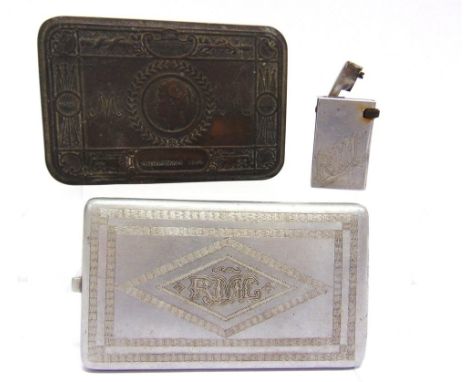 A SECOND WORLD WAR (NORTH AFRICA) ITALIAN PRISONER OF WAR 'TRENCH ART' ENGRAVED CIGARETTE CASE worked from aircraft parts, th