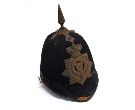 A LATE VICTORIAN OXFORD UNIVERSITY RIFLE VOLUNTEERS BLUE CLOTH HELMET the brass helmet plate surmounted by a Queen's crown, t
