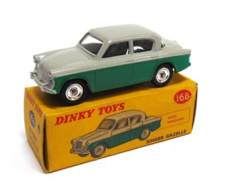 A DINKY NO.168, SINGER GAZELLE two-tone grey and green, spun hubs, black M tyres, near mint (with enhanced rear light detail)
