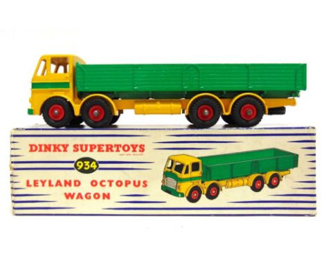 A DINKY NO.934, LEYLAND OCTOPUS WAGON two-tone yellow and green, red grooved hubs, black tyres, near mint (with enhanced rear