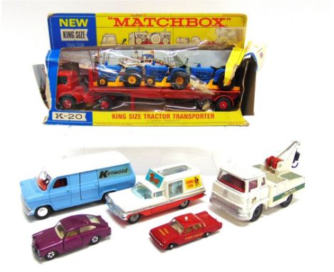 SIX ASSORTED DIECAST MODELS comprising a Dinky No.407, Ford Transit 'Kenwood', blue with a white roof, near mint, unboxed; Co