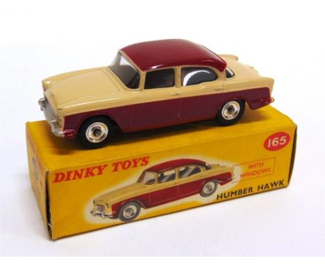 A DINKY NO.165, HUMBER HAWK two-tone maroon and cream, spun hubs, black M tyres, near mint (with enhanced rear light detail),