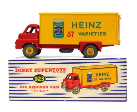 A DINKY NO.923, BIG BEDFORD VAN 'HEINZ' red with a yellow rear, baked beans can decal, yellow grooved hubs, grey tyres, near 