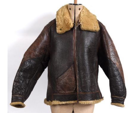A SECOND WORLD WAR UNITED STATES ARMY AIR FORCE TYPE B3 LEATHER FLYING JACKET labelled at neck, with a sheepskin lining and '