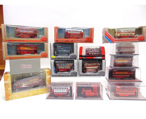 SEVENTEEN 1/76 SCALE 'LONDON TRANSPORT' MODEL BUSES by Exclusive First Editions (7), and Corgi 'Original Omnibus Company' (10