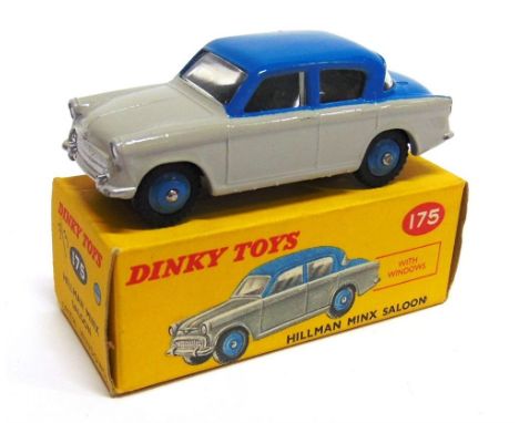 A DINKY NO.175, HILLMAN MINX two-tone mid blue and grey, mid blue ridged hubs, black M tyres, near mint (with enhanced rear l