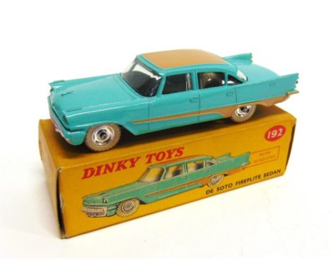 A DINKY NO.192, DESOTO FIREFLITE turquoise with a sand coloured roof and side flashes, spun hubs, white M tyres, near mint (w