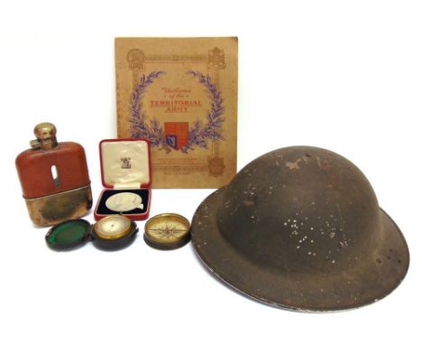 ASSORTED COLLECTABLES comprising a pocket barometer, cased; a brass pocket compass, with a printed paper dial; a silver plate