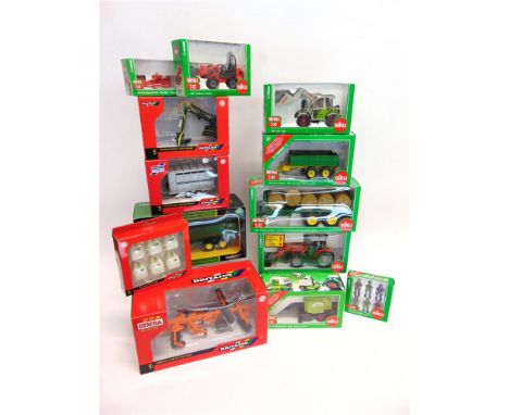 EIGHT SIKU FARM MODELS comprising a No.3653, Massey-Ferguson Tractor with Front Loader; No.4851, Claas Targo C50; and assorte
