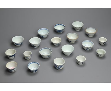 A GROUP OF CHINESE PORCELAIN CUPS, QING DYNASTY. Nineteen cups Kangxi period and later, mainly blue and white to include one 