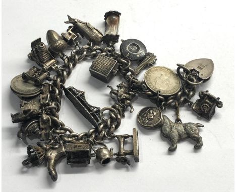 Vintage silver charm bracelet weight 82g 