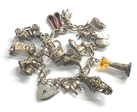 Vintage silver charm bracelet weight 66g 