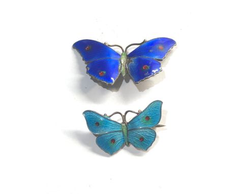 2 Silver and enamel butterfly brooches light enamel wear to 1 both by JA&amp;S 