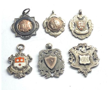 6 Vintage silver pocket watch chain fobs weight 60g 