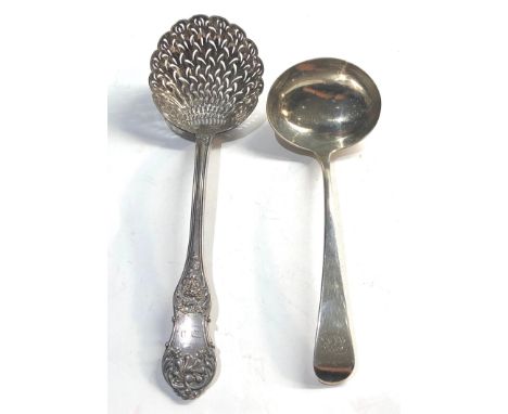 Georgian silver ladle and large continental silver shifter spoon 