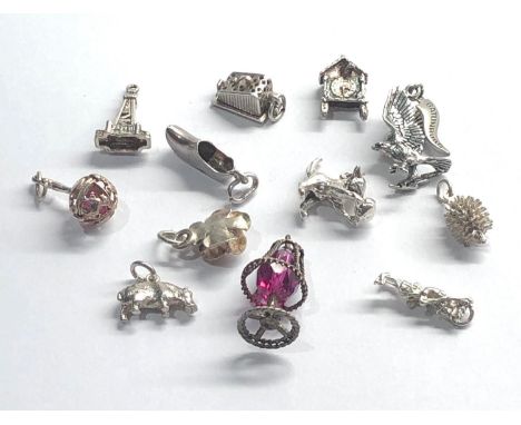 Selection of 12 vintage silver charm bracelet charms 