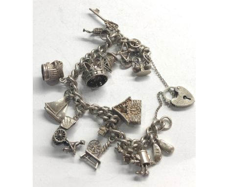 Vintage silver charm bracelet weight 52g 